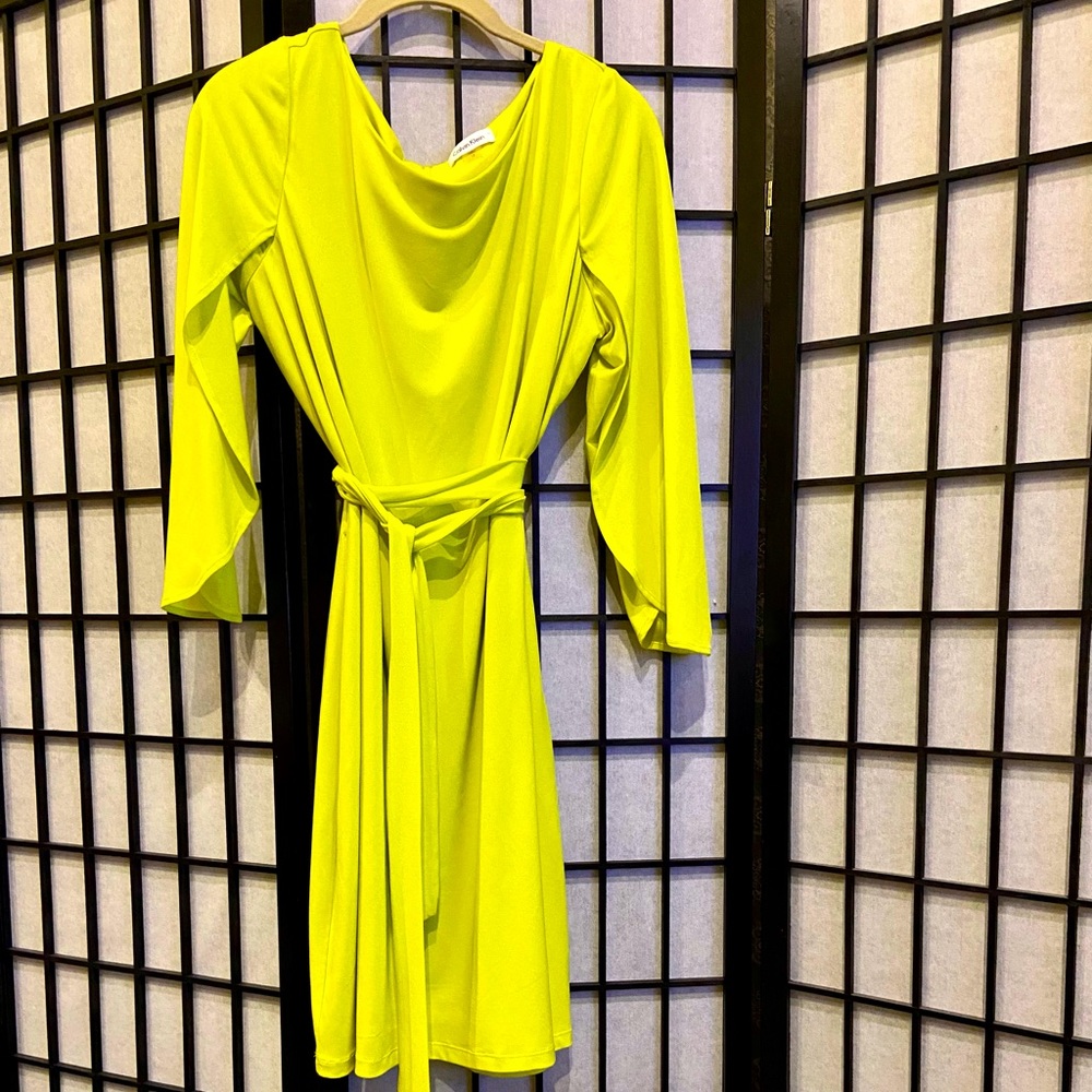 Calvin Klein Dress w/Belt. Excellent Condition. Highlighter Yellow. Sizes 8-12